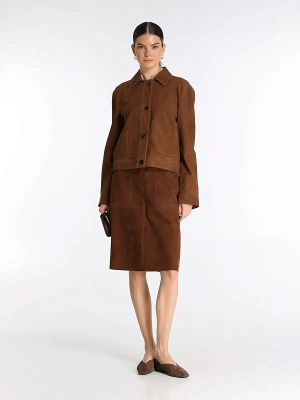 жакет кожаный Max Mara MSTBAIA цвет коричневый