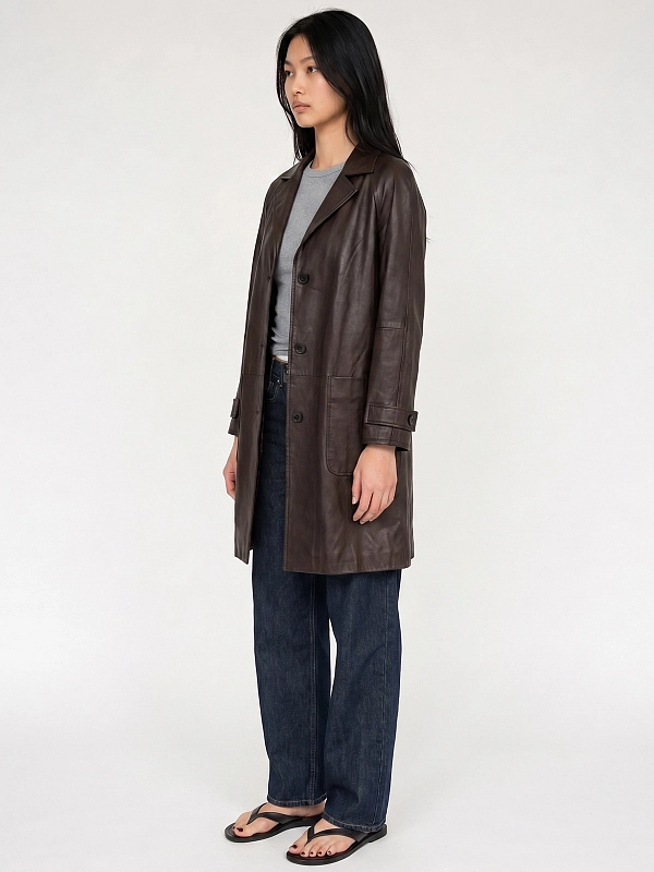 плащ кожаный Max Mara Weekend PETRA цвет шоколадный