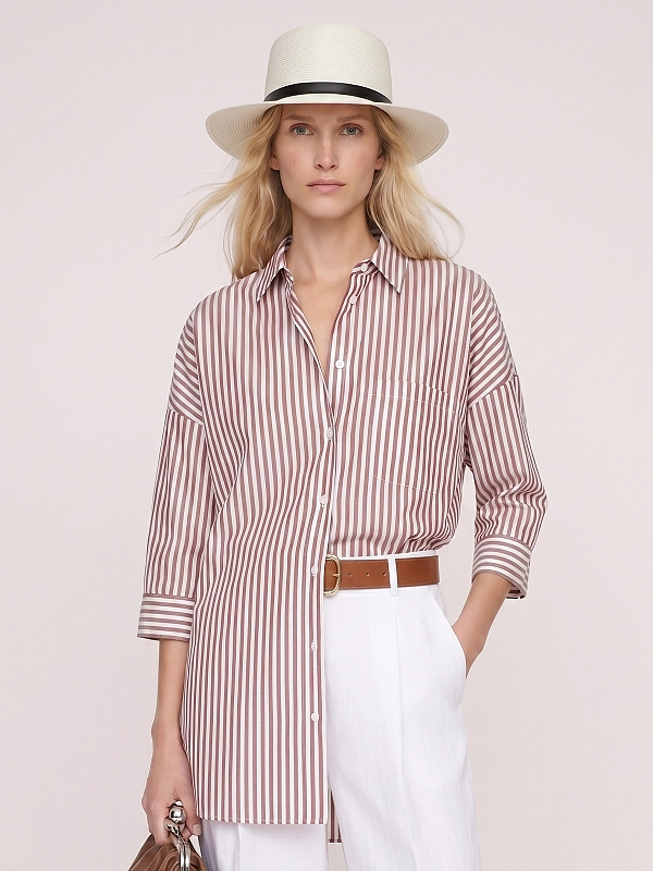 рубашка Max Mara Weekend WKDGIRALDA цвет коричневый полоска