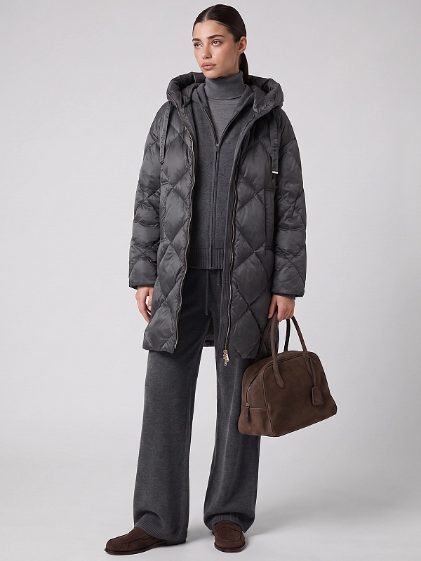 пуховик средний Max Mara MTCTREFE цвет серый