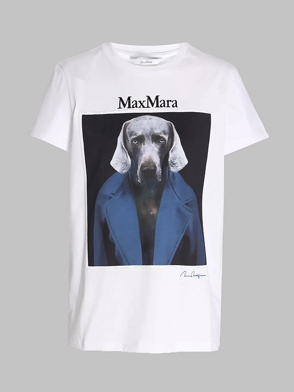 футболка Max Mara MXMCALCA цвет белый (рисунок синий)