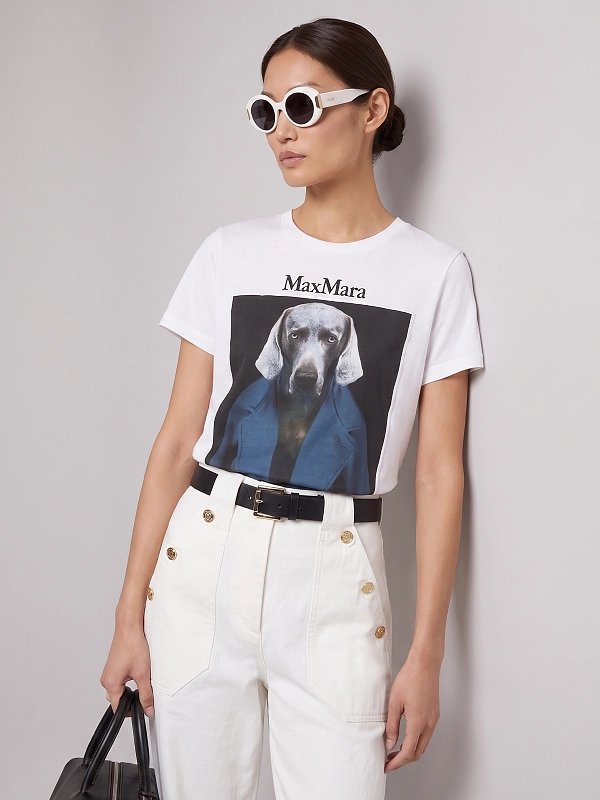 футболка Max Mara MXMCALCA цвет белый (рисунок синий)