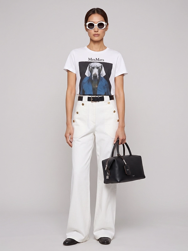 футболка Max Mara MXMCALCA цвет белый (рисунок синий)