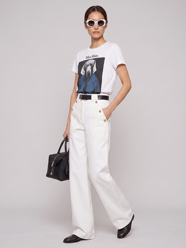 футболка Max Mara MXMCALCA цвет белый (рисунок синий)
