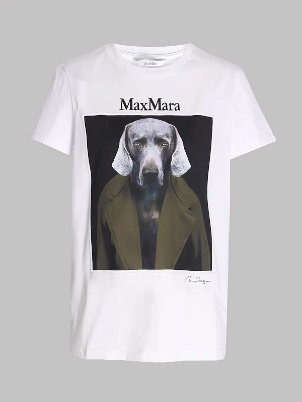 футболка Max Mara MXMCALCA цвет белый (рисунок хаки)