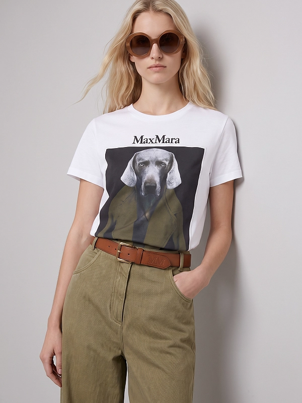 футболка Max Mara MXMCALCA цвет белый (рисунок хаки)