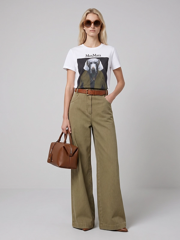 футболка Max Mara MXMCALCA цвет белый (рисунок хаки)