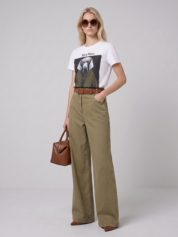 футболка Max Mara MXMCALCA цвет белый (рисунок хаки)