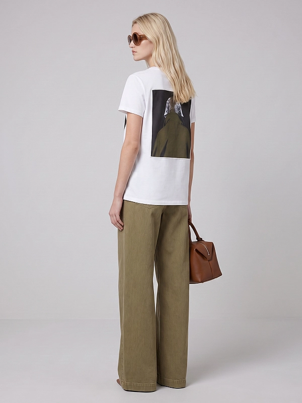 футболка Max Mara MXMCALCA цвет белый (рисунок хаки)