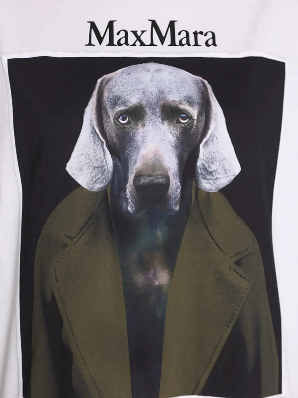 футболка Max Mara MXMCALCA цвет белый (рисунок хаки)